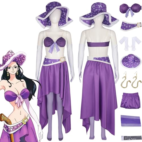 bbganlian Anime One Piece Nico Robin 15th Anniversary Cosplay Kostüm Outfit Rollenspiel Uniform Komplettes Set Halloween Party Dress Up Anzug mit Hut Ohrringe für Frauen Mädchen (M) von bbganlian