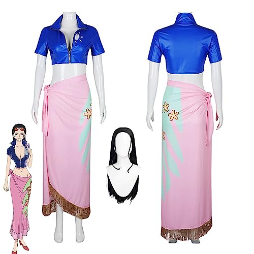 bbganlian Anime One Piece Nico Robin Cosplay Kostüm Outfit Monkey D. Luffy Rollenspiel Uniform Komplettes Set Halloween Party Karneval Dress Up Anzug mit Perücke für Frauen (XXL) von bbganlian