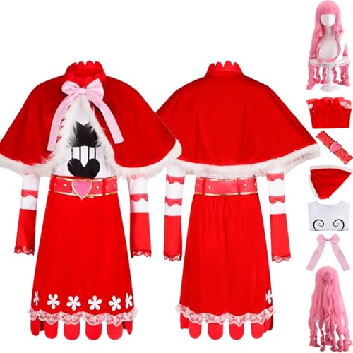 bbganlian Anime One Piece Perona Cosplay Kostüm Outfit Nico Robin Rollenspiel Uniform Rot Mantel Komplettes Set Halloween Party Karneval Dress Up Anzug mit Perücke für Frauen (S) von bbganlian