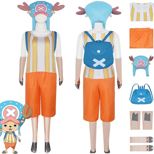 bbganlian Anime One Piece Tony Tony Chopper Cosplay Kostüm Outfit Monkey D. Luffy Rollenspiel Uniform Komplettes Set Halloween Karneval Dress Up Anzug mit Hut Rucksack für Herren (M) von bbganlian