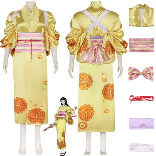 bbganlian Anime One Piece Wano Country Arc Kikunojo Cosplay Kostüm Outfit O-Kiku Rollenspiel Gelb Uniform Komplettset Halloween Karneval Party Dress Up Anzug für Frauen Mädchen (XL) von bbganlian