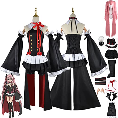 bbganlian Anime Seraph of The End Krui Tepes Cosplay Kostüm Outfit Rollenspiel Uniform Komplettes Set Halloween Party Dress Up Anzug mit Perücke/False Teeth/False Ear für Frauen (L) von bbganlian