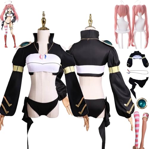 bbganlian Anime That Time I Got Reincarnated As A Slime Cosplay Kostüm Outfit Milim Nava Uniform Komplettes Set Halloween Dress Up Anzug mit Perücke Halskette für Frauen Mädchen (S) von bbganlian