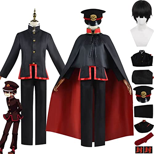 bbganlian Anime Toilet Bound Hanako Kun Cosplay Kostüm Outfit Yugi Tsukasa Rollenspiel Uniform Komplettes Set Halloween Karneval Party Dress Up Anzug mit Hut Perücke für Männer (XL) von bbganlian