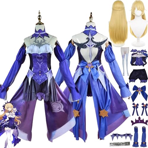 bbganlian Genshin Impact Fischl Cosplay Kostüm Outfit Spielcharakter Uniform Kleider Komplettset Halloween Party Karneval Dress Up Anzug mit Perücke Kopfschmuck für Frauen Mädchen (M) von bbganlian