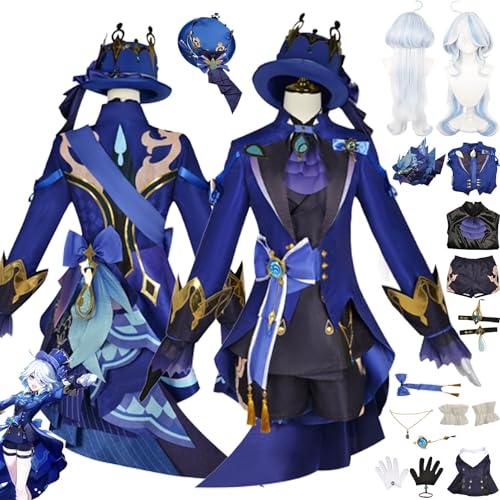 bbganlian Genshin Impact Furina Cosplay Kostüm Outfit Spiel Charakter Kinich Focalors Uniform Komplettes Set Halloween Party Karneval Dress Up Anzug mit Hut Perücke für Frauen (L) von bbganlian