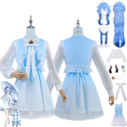 bbganlian Genshin Impact Ganyu Cosplay Kostüm Outfit Spiel Charakter Uniform Kleider Full Set Halloween Karneval Party Dress Up Anzug mit Perücke Kopfschmuck für Frauen Mädchen (M) von bbganlian