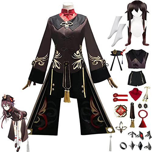 bbganlian Genshin Impact Hutao Cosplay Kostüm Outfit Spielcharakter Kinich Mualani Uniform Komplettes Set Halloween Karneval Party Dress Up Anzug mit Perücke Hut für Frauen (L) von bbganlian