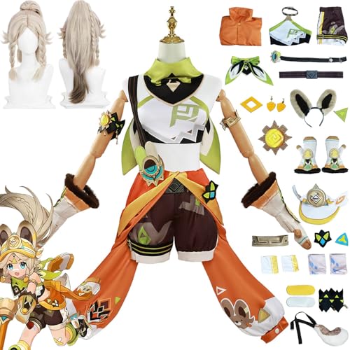 bbganlian Genshin Impact Kachina Cosplay Kostüm Outfit Spielcharakter Uniform Komplettes Set Halloween Party Karneval Dress Up Anzug mit Perücke Hut Kopfschmuck Schwanz für Frauen (M) von bbganlian