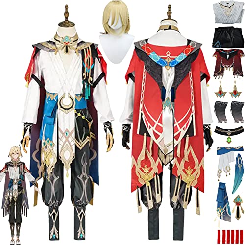 bbganlian Genshin Impact Kaveh Cosplay Kostüm Outfit Spielcharakter Uniform Komplettes Set Halloween Party Karneval Dress Up Anzug mit Perücke Ohrring Kopfschmuck für Männer (L) von bbganlian