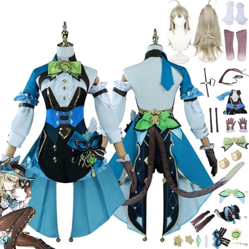 bbganlian Genshin Impact Kirara Neue Haut Cosplay Kostüm Outfit Spielcharakter Uniform Komplettes Set Halloween Karneval Dress Up Anzug mit Perücke Schwanz Hut für Frauen Mädchen (M) von bbganlian