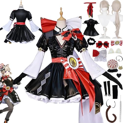 bbganlian Genshin Impact Lynette Neue Haut Cosplay Kostüm Outfit Spielcharakter Uniform Komplettes Set Halloween Karneval Dress Up Anzug mit mit Perücke Hut Schwanz für Damen (XL) von bbganlian