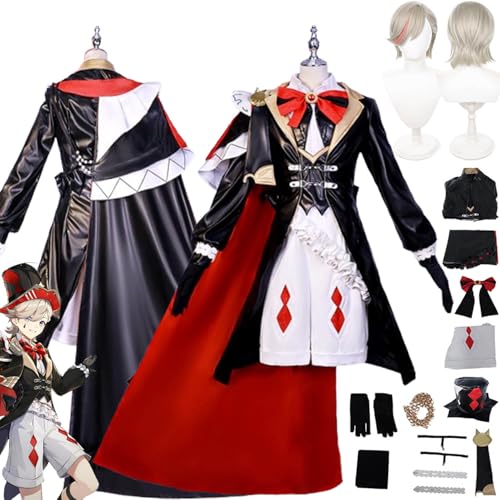 bbganlian Genshin Impact Lyney Neue Haut Cosplay Kostüm Outfit Spiel Charakter Lynette Uniform Komplettes Set Halloween Party Karneval Dress Up Anzug mit Hut Perücke für Damen (L) von bbganlian