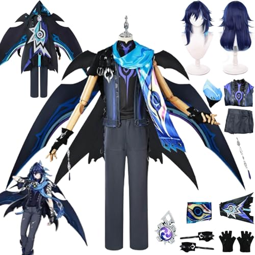 bbganlian Genshin Impact Ororon Cosplay Kostüm Outfit Spiel Charakter Neuvillette Kinich Uniform Komplettes Set Halloween Party Karneval Dress Up Anzug mit Perücke für Männer (L) von bbganlian