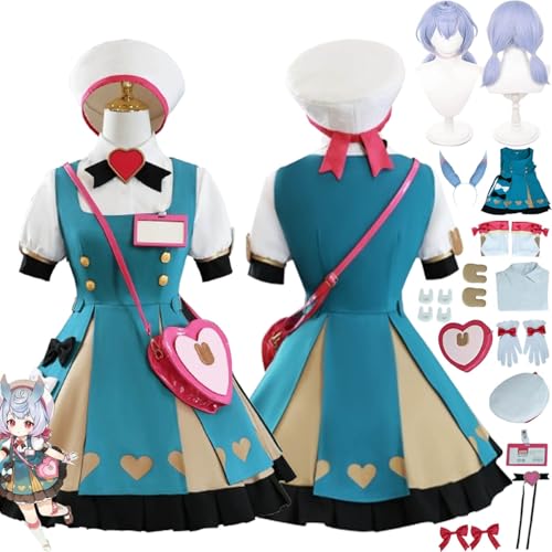 bbganlian Genshin Impact Sigewinne Neue Haut Cosplay Kostüm Outfit Spielcharakter Uniform Komplettes Set Halloween Party Karneval Dress Up Anzug mit Hut PerückeTasche für Damen (L) von bbganlian