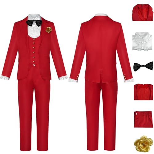 bbganlian Grusel Film B'eetle J'uice Cosplay Kostüm Outfit Rollenspiel Uniform Rot Mantel Hemd Weste Hose Komplettes Set Halloween Karneval Party Dress Up Anzug für Männer Jungen (XL) von bbganlian