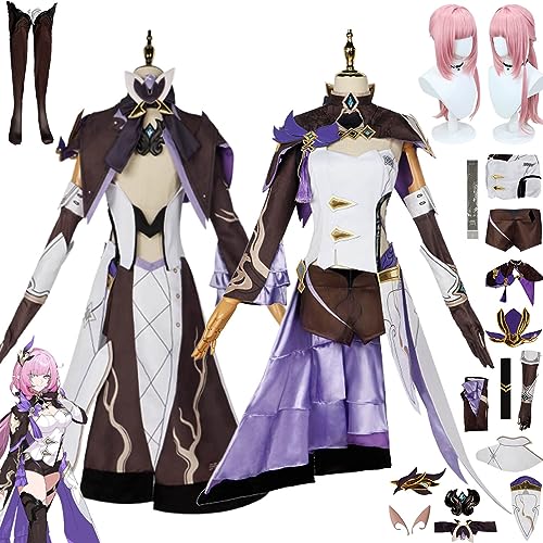 bbganlian Honkai Impact 3 Elysia Cosplay Kostüm Outfit Spiel Charakter Uniform Komplettes Set Halloween Party Karneval Dress Up Anzug mit Falsche Ohren Perücke für Frauen (L) von bbganlian