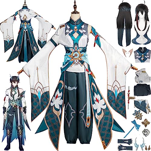 bbganlian Honkai Star Rail Danheng Imbibitor Lunae Cosplay Kostüm Outfit Spielcharakter Uniform Komplettes Set Halloween Party Karneval Dress Up Anzug mit Perücke für Männer (S) von bbganlian