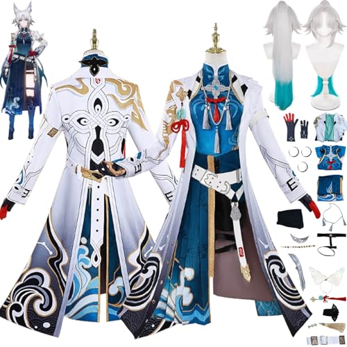 bbganlian Honkai Star Rail Feixiao Cosplay Kostüm Outfit Spiel Charakter Uniform Komplettes Set Halloween Karneval Party Dress Up Anzug mit Perücke Kopfschmuck Ohrclip für Frauen (M) von bbganlian