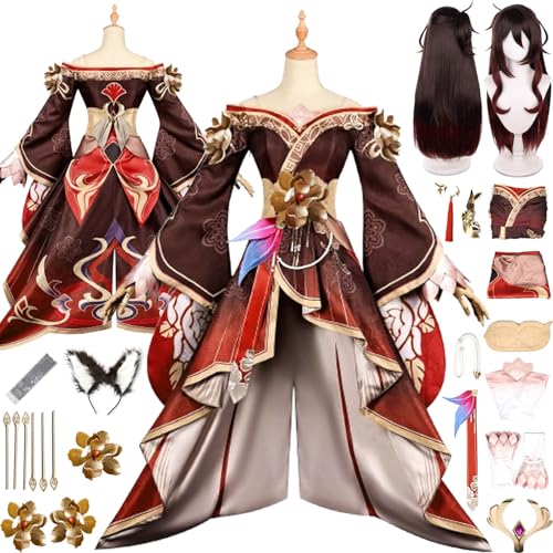 bbganlian Honkai Star Rail Fugue Cosplay Kostüm Outfit Spielcharakter Kafka Uniform Komplettes Set Halloween Party Karneval Dress Up Anzug mit Perücken Kopfschmuck für Frauen (L) von bbganlian