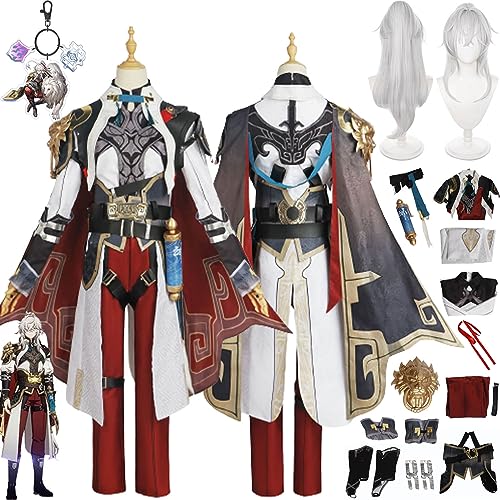 bbganlian Honkai Star Rail Jing Yuan Cosplay Kostüm Outfit Spielcharakter Uniform Komplettes Set Halloween Karneval Party Dress Up Anzug mit Perücke Schlüsselanhänger für Männer (XL) von bbganlian