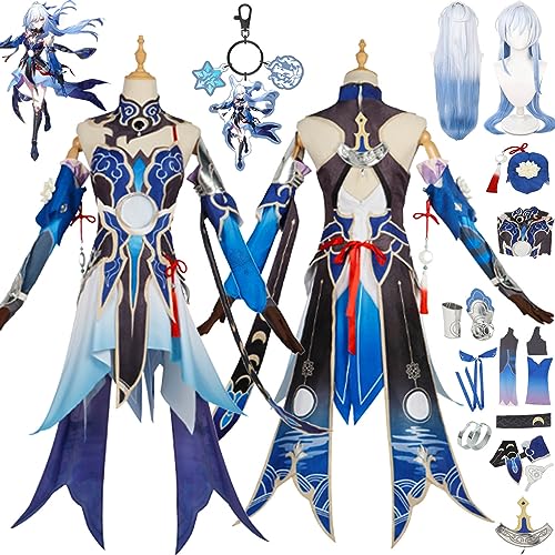 bbganlian Honkai Star Rail Jingliu Cosplay Kostüm Outfit Spielcharakter Kafka Uniform Komplettes Set Halloween Karneval Party Dress Up Anzug mit Perücke Ring für Frauen (M) von bbganlian