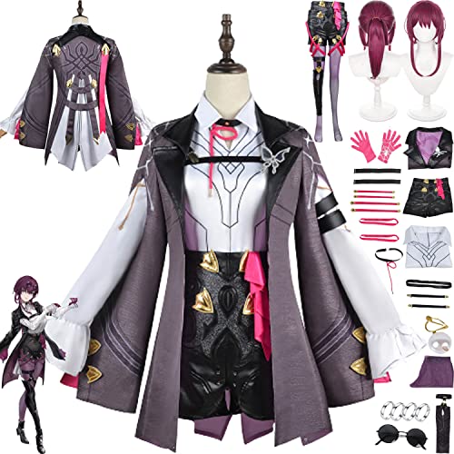 bbganlian Honkai Star Rail Kafka Cosplay Kostüm Outfit Spielcharakter Uniform Komplettes Set Halloween Party Karneval Dress Up Anzug mit Ohrring Perücke Sonnenbrille für Frauen (L) von bbganlian