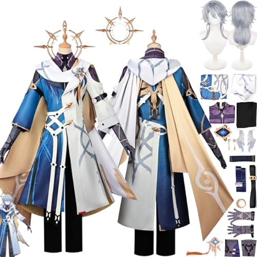 bbganlian Honkai Star Rail Sunday Neue Haut Cosplay Kostüm Outfit Spielcharakter Uniform Komplettes Set Halloween Party Karneval Dress Up Anzug mit Perücke Kopfschmuck für Männer (XL) von bbganlian