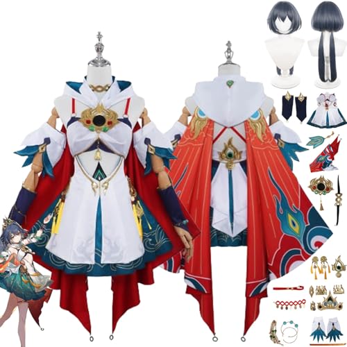 bbganlian Honkai Star Rail Yunli Cosplay Kostüm Outfit Spielcharakter Uniform Komplettes Set Halloween Karneval Dress Up Anzug mit Perücke Ohrring Kopfschmuck für Frauen Mädchen (M) von bbganlian