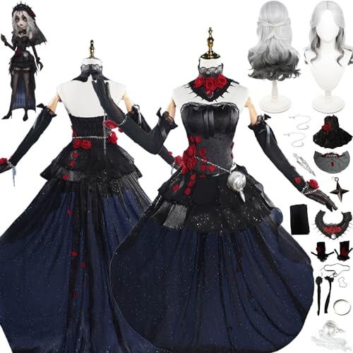 bbganlian Identity V Ada Mesmer Cosplay Kostüm Outfit Spiel Charakter Uniform Full Set Halloween Karneval Dress Up Anzug mit Perücke Kopfschmuck Ring Ohrringe für Frauen Mädchen (L) von bbganlian