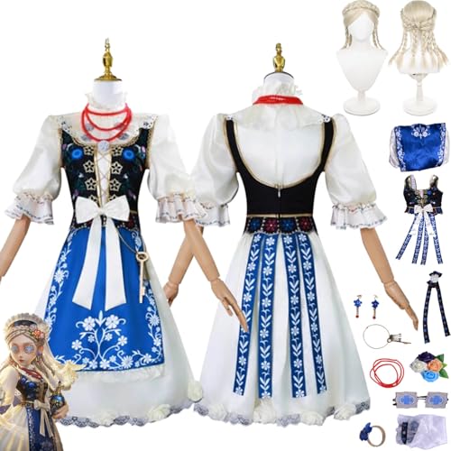 bbganlian Identity V Vera Nair Perfumer Cosplay Kostüm Outfit Spiel Charakter Uniform Komplettes Set Halloween Party Dress Up Anzug mit Perücke Brille Ohrringe für Frauen Mädchen (S) von bbganlian