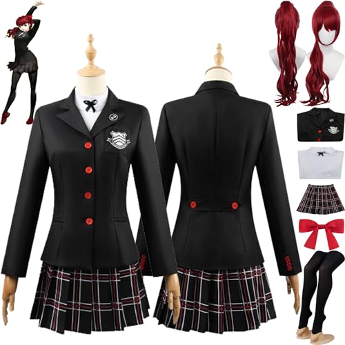 bbganlian Persona5 Kasumi Yoshizawa Cosplay Kostüm Outfit Spiel Charakter Uniform Komplettes Set Halloween Party Karneval Dress Up Anzug mit Perücke Kopfschmuck für Männer Jungen (L) von bbganlian