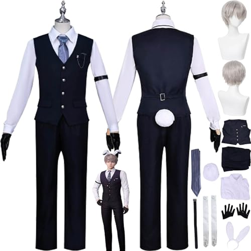 bbganlian Spiel Charakter Xavier Cosplay Kostüm Outfit Love and Deepspace Zayne Uniform Komplettes Set Halloween Karneval Dress Up Anzug mit Perücke Kopfschmuck für Männer Jungen (L) von bbganlian