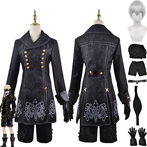 bbganlian Spiel Nier Automata Yorha No.9 Type S Cosplay Kostüm Outfit YoRHa No.2 Type B Uniform Komplettes Set Halloween Party Karneval Dress Up Anzug mit Perücke für Männer (XXXL) von bbganlian