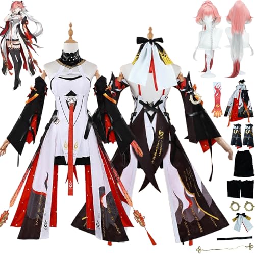 bbganlian Wuthering Waves Changli Cosplay Kostüm Outfit Spiel Charakter Yinlin Uniform Komplettes Set Halloween Party Karneval Dress Up Anzug mit Perücke Kopfschmuck für Frauen (L) von bbganlian