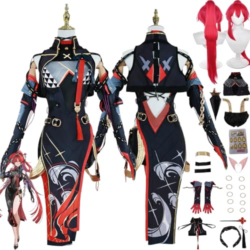 bbganlian Wuthering Waves Yinlin Cosplay Kostüm Outfit Spielcharakter Uniform Komplettes Set Halloween Karneval Dress Up Anzug mit Perücke Falsche Ohren für Frauen Mädchen (L) von bbganlian