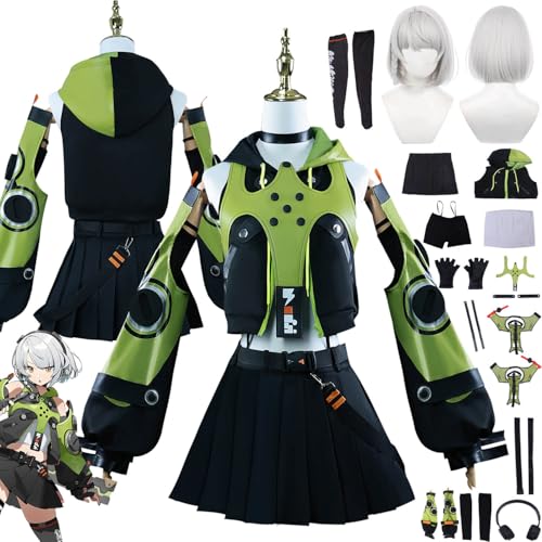 bbganlian Zenless Zone Zero A'nby Demara Cosplay Kostüm Outfit Spielcharakter Uniform Komplettes Set Halloween Karneval Dress Up Anzug mit Perücke Kopfhörer für Frauen Mädchen (L) von bbganlian