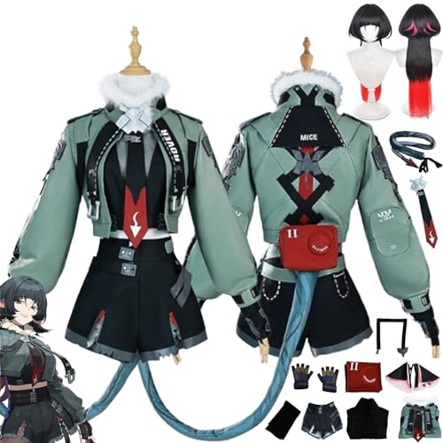 bbganlian Zenless Zone Zero Jane Doe Cosplay Kostüm Outfit Spiel Charakter Uniform Komplettes Set Halloween Karneval Dress Up Anzug mit Perücke Schwanz Kopfschmuck für Frauen (M) von bbganlian