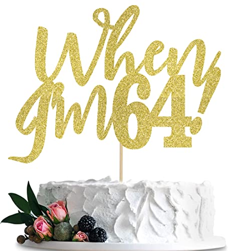 BIABISD "When I'm 64" Gold Glitter 64 Cake Toppers Cheers 64 Cake Topper 64th Birthday Party Supplies von bd1