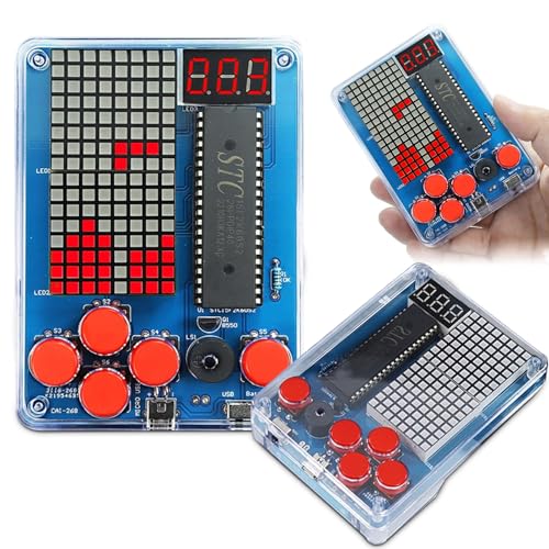 bechoanigel DIY Spielekonsole Löt Bausatz, Elektronik Baukasten mit Acrylgehäuse, DIY Handheld Kit Lötübungsset mit Vier Spielen, Wissenschaft Bildung Spaß Löten Lernen Set für Anfänger von bechoanigel