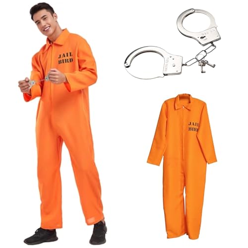 bechoanigel Häftling Kostüm Herren Damen, Ggefängnis Kostüm Orange, Pprisoner Costume, Sträfling Kostüm, Knast Kostüm Herren, Overall Orange, Halloween Kostüm Männer, für Kostüm Karneval Cosplay (XL) von bechoanigel