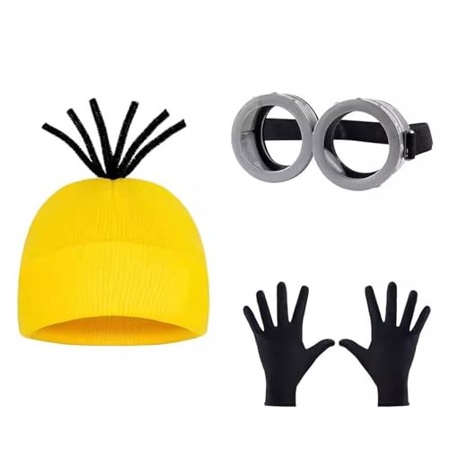 bechoanigel Karneval Kostüm Zubehör 3 Stück, Film Cosplay Zubehör Brille Gelber Mütze Handschuhe, Karneval Kostüm für Damen Herren Kinder, Karnevalskostüm Zubehör für Party Cosplay von bechoanigel