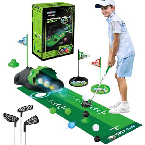 bechoanigel Minigolf Set Spielzeug für Kinder, 18PCS Indoor Outdoor Minigolf für Zuhause, Minigolf Set mit 3 Bunten Golfschläger, 8 Bälle, Geschenke für Kindergolffans, Putting Matte Spielzeug(18PCS) von bechoanigel