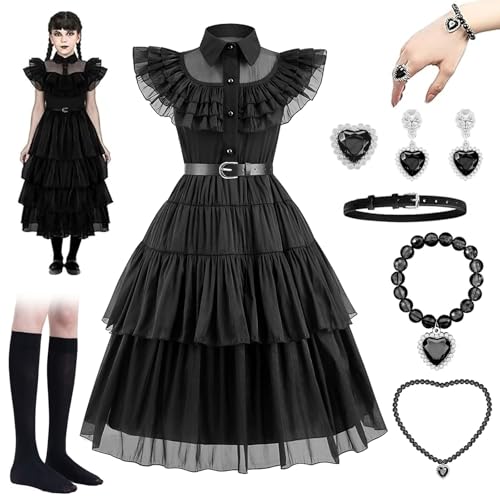 bechoanigel Mittwochskostüm für Kinder, Mädchen Halloween Kostüm, Mädchen-Halloween Kostüm für Mittwoch, Addans-Kleid, Gothic Lolita Kleid, Mädchen, Mittwochskostüm von bechoanigel