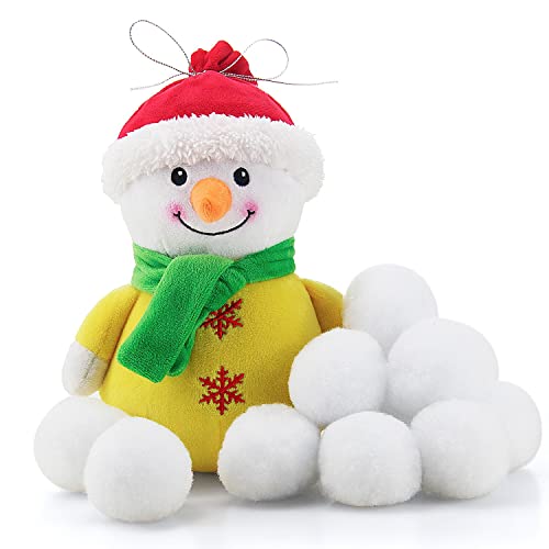 beetoy Schneemann Kuscheltier mit 10 Schneebällen, Weihnachtsplüschtiere Gefälschter Schneemann und Schneeball, Perfekte Weihnachtsdekoration, Schneebommel für Kinder und Erwachsene von beetoy