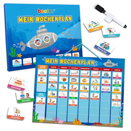 beetoy Wochenplaner Kinder, Montessori Magnettafel im, Kinder Aufgaben Tafel,Förderung der Selbstständigkeit Lernspiele, Cute Design Including 192 Magnets & Pen Deutsche Version von beetoy