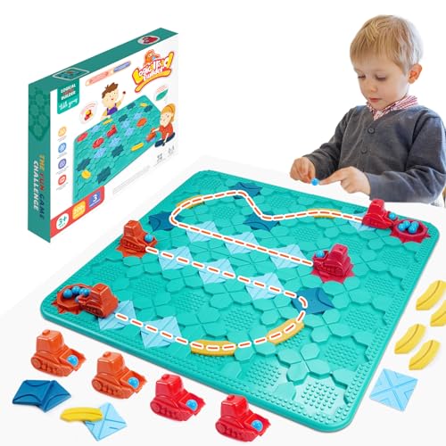 Logischer Straßenbauer Brettspiele, 57x57cm Kinderspielzeug Brettspiele mit [4 Bagger Zurückziehen Auto und 12 Kugeln], 206 Herausforderungen Spielbrett Labyrinth Puzzle Logikspiel für Kinder 3-8 von beibijio