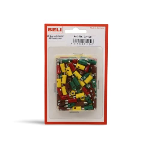 BELI-BECO 7/1100 Blister mit 60 Querlochsteckern und 40 Kupplungen - Miniatur-Bananenstecker - mit Stift-Ø: 2,6mm, Mehrfarbig von BELI-BECO