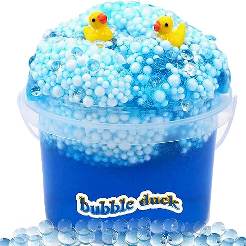 Bubble Duck Schleim, blauer Schaumstoffball-Schleim und schöne Kristallperlen, drücken Sie ihn zusammen und machen Sie ein Quietschgeräusch, knuspriger Schleim mit niedlichen Entenanhängern von beliaba