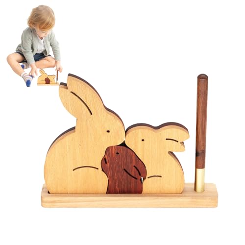 Holz Kaninchen Puzzle, Kaninchen Holzdeko | Kaninchen Stifthalter Dekoration, Kaninchen Schreibtisch Dekor, Niedliches Tierpuzzle mit Stift und Basis Bellv von bellv